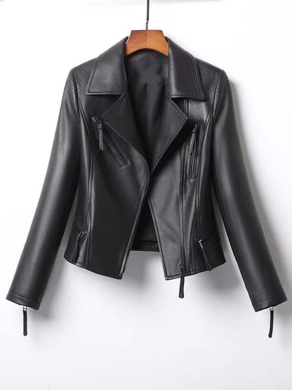 Women Slim Fit Genuine Leather Moto Jacket