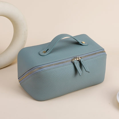 Women's Leather Toiletry Bag with Divided Cosmetic Organizer
