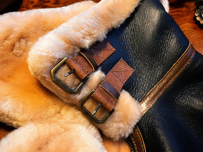 Black shearling leather aviator jacket men