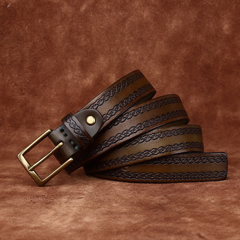 Top Grain Leather Belt for Women with Embossed Detail