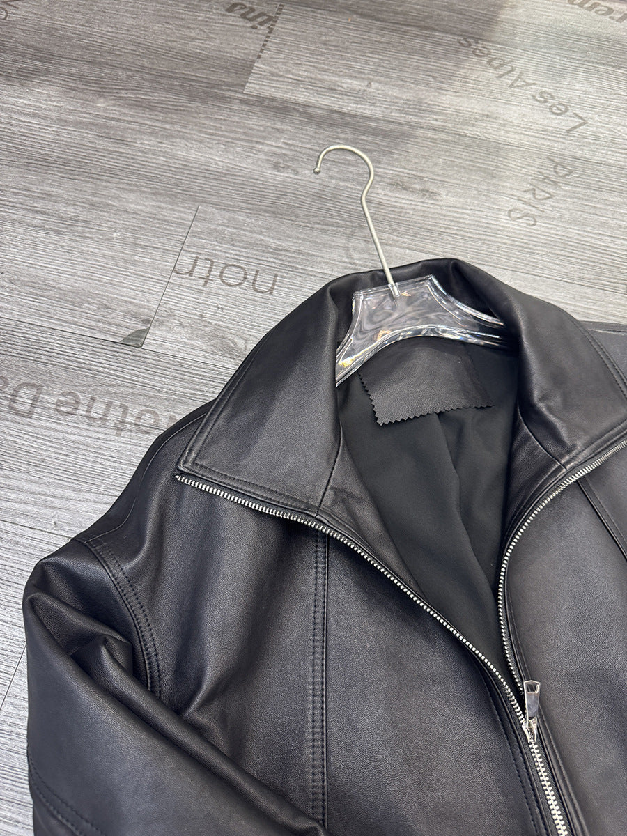 Women Oversized Real Leather Moto Jacket