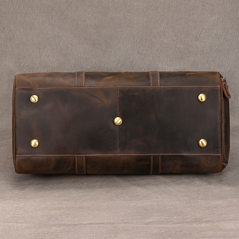 Leather weekender duffle bag with shoe compartment
