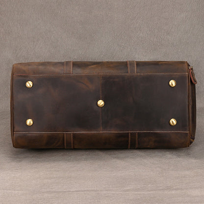 Leather weekender duffle bag with shoe compartment