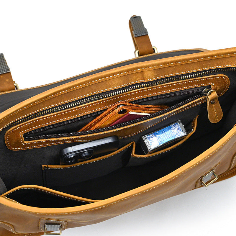 Retro crazy horse leather men briefcase