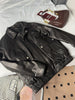 Women Loose Fit Genuine Leather Flight Jacket