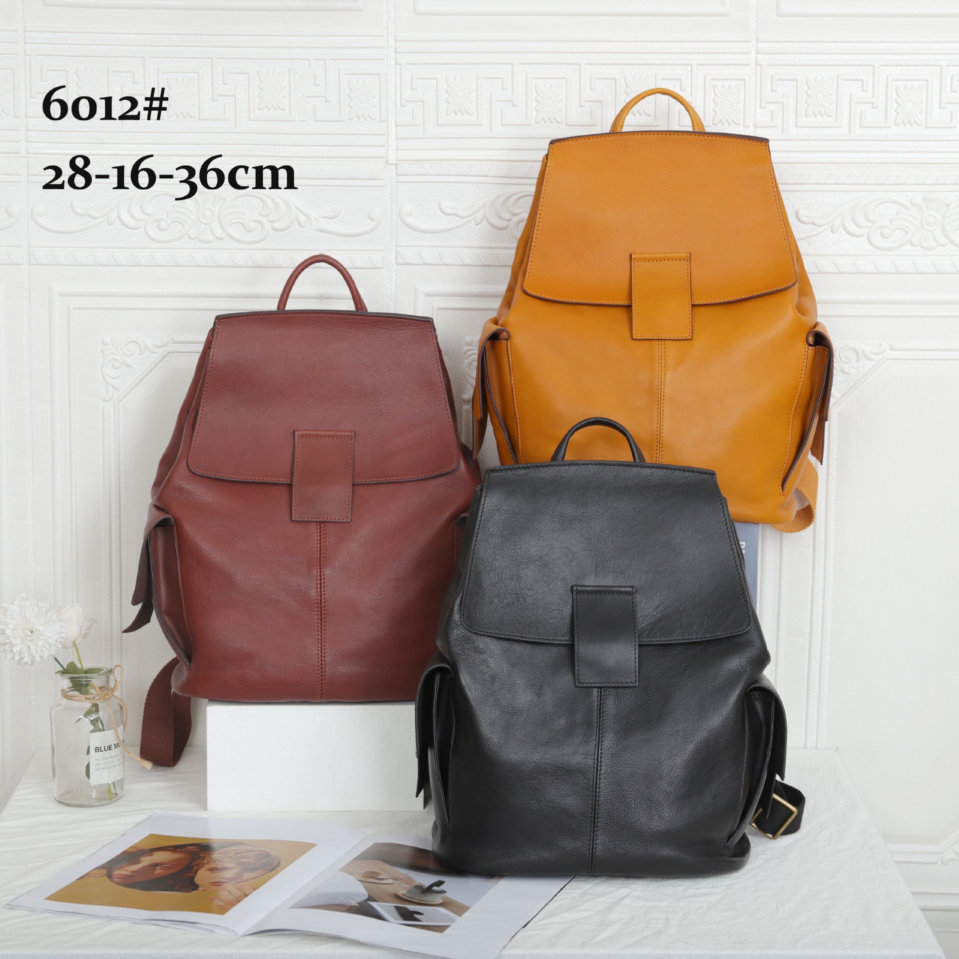 Women top layer cowhide laptop backpack