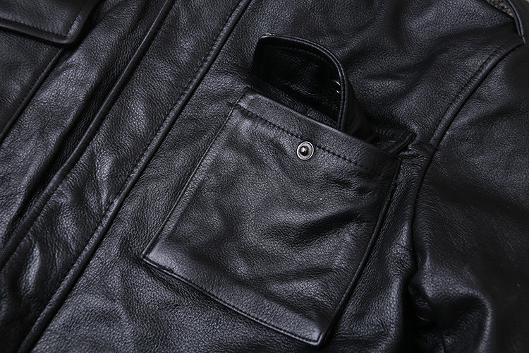 Hunting mid length leather jacket men