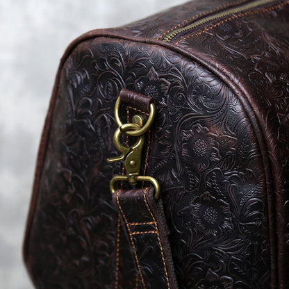 Leather weekender duffle bag with shoe compartment