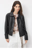 Black cropped sheepskin leather jacket women