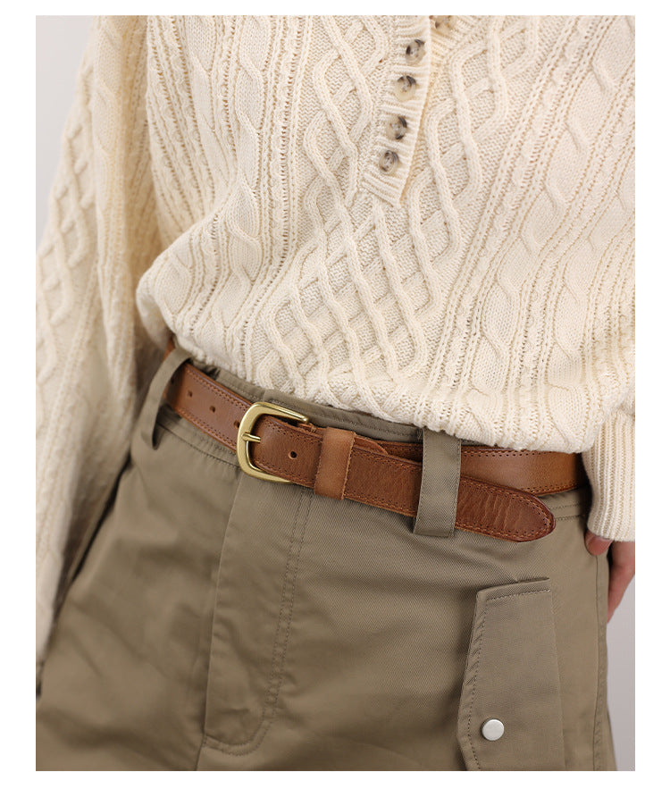 Women’s Brown Leather Belt in Top-Grain Cowhide with Pin Buckle
