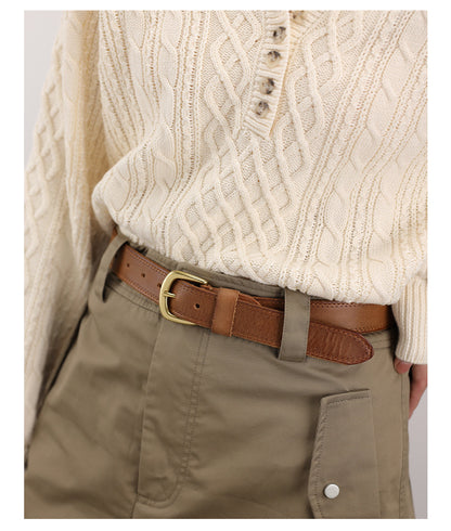 Women’s Brown Leather Belt in Top-Grain Cowhide with Pin Buckle