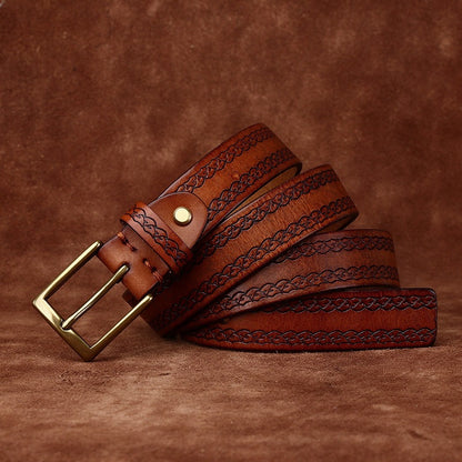 Top Grain Leather Belt for Women with Embossed Detail