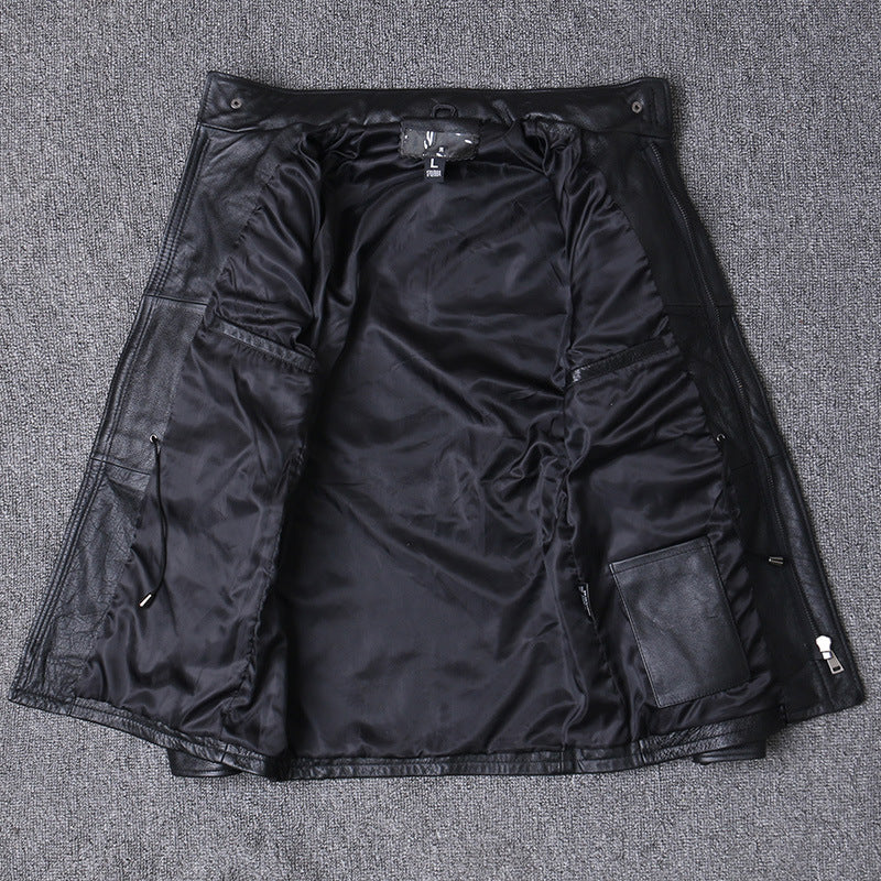 Hunting mid length leather jacket men