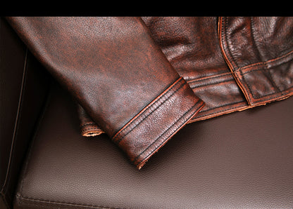 Distressed brown moto leather jacket vintage biker