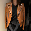 Women’s Brown Sheepskin Moto Leather Jacket