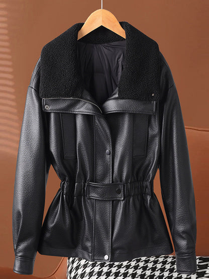 Retro sheepskin jacket with fleece