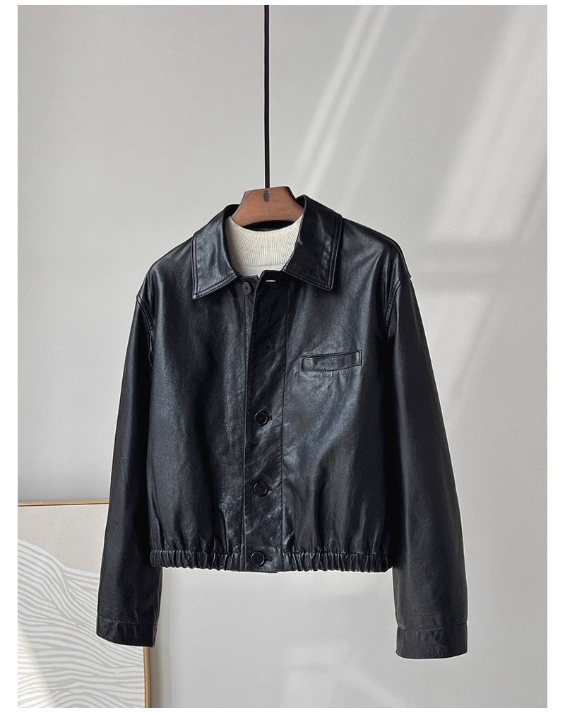 Leather short jacket women sheepskin coat