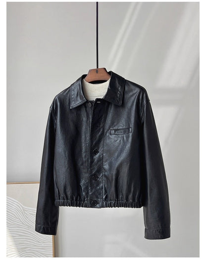 Leather short jacket women sheepskin coat