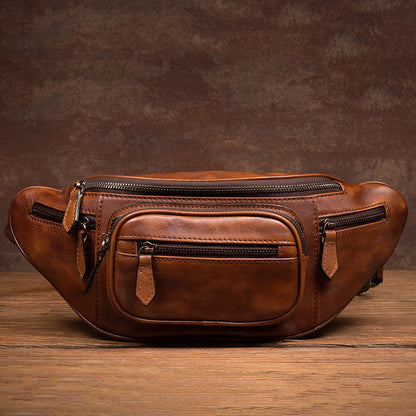 Vegetable tanned cowhide leather chest sling crossbody bag