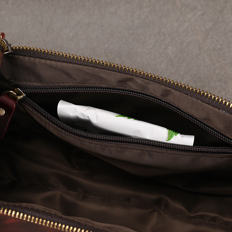 Men's Leather Wash Bag in Dark Brown Top-Grain Cowhide