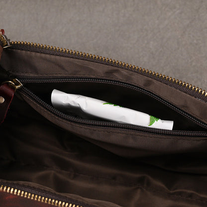 Men's Leather Wash Bag in Dark Brown Top-Grain Cowhide