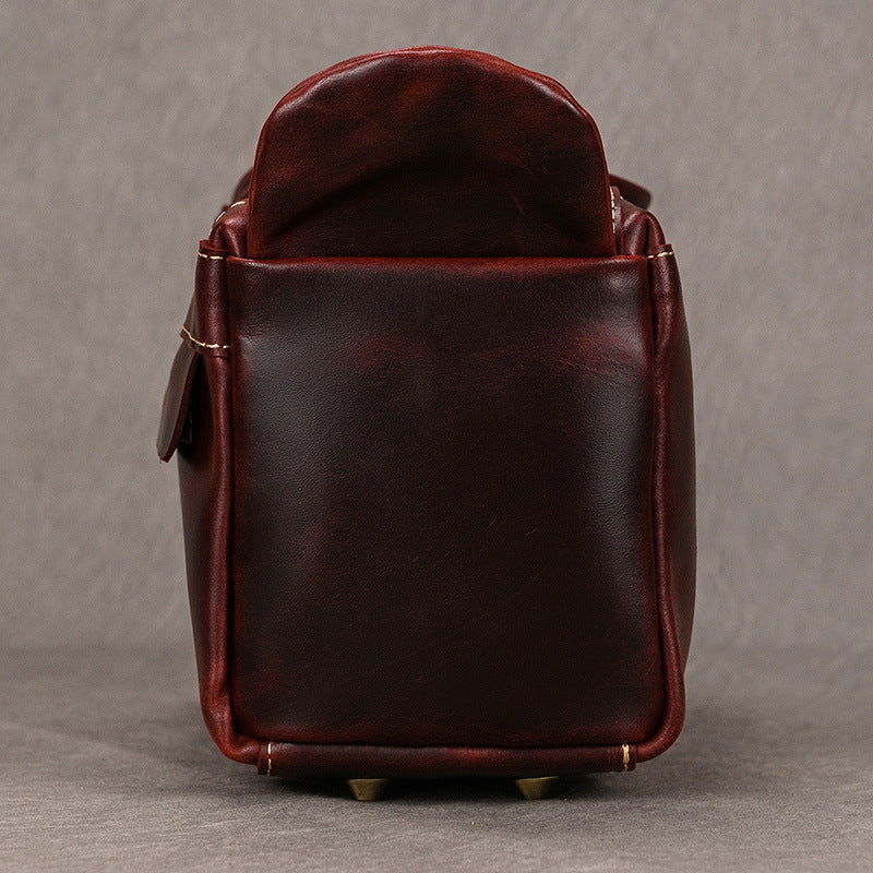 Men's Leather Wash Bag in Dark Brown Top-Grain Cowhide