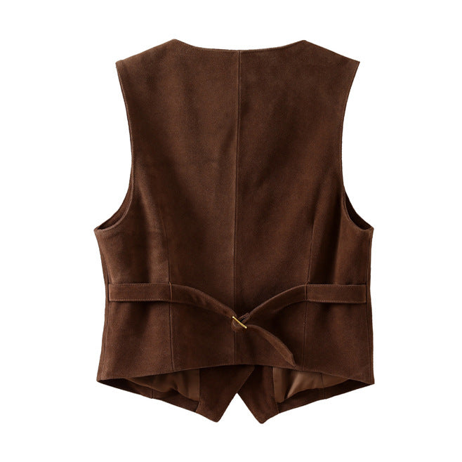 Brown suede leather vest women