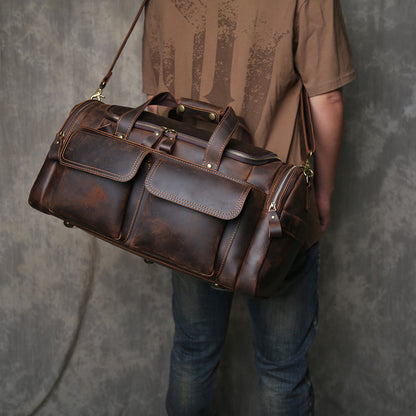 Mens crazy horse leather travel duffle bag