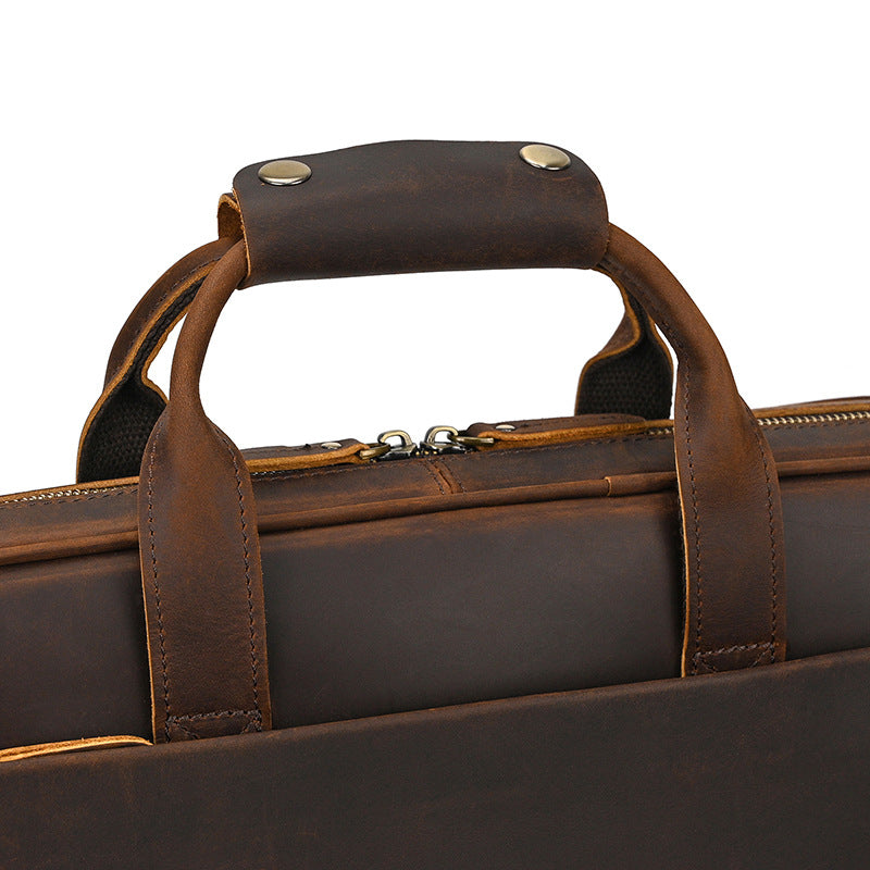 Retro crazy horse leather slim briefcase