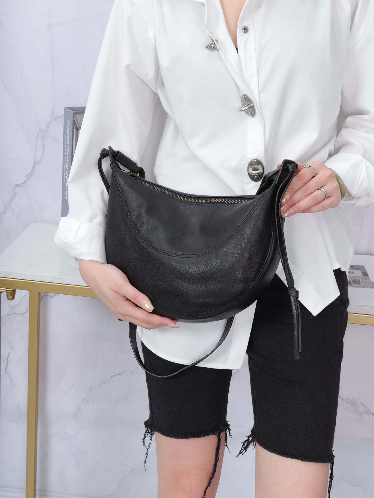 Women Soft Leather Dumpling Tote Crossbody Bag