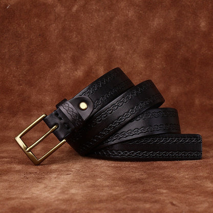 Top Grain Leather Belt for Women with Embossed Detail