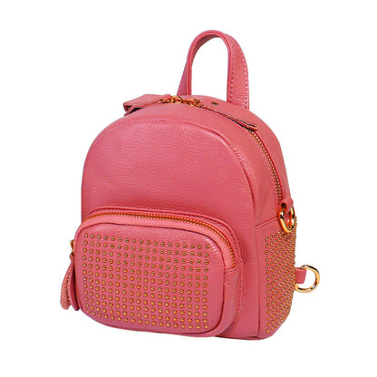 Pink studded top-grain leather mini backpack