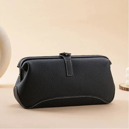 Women's Leather Cosmetic Bag with Wide Opening in Brown