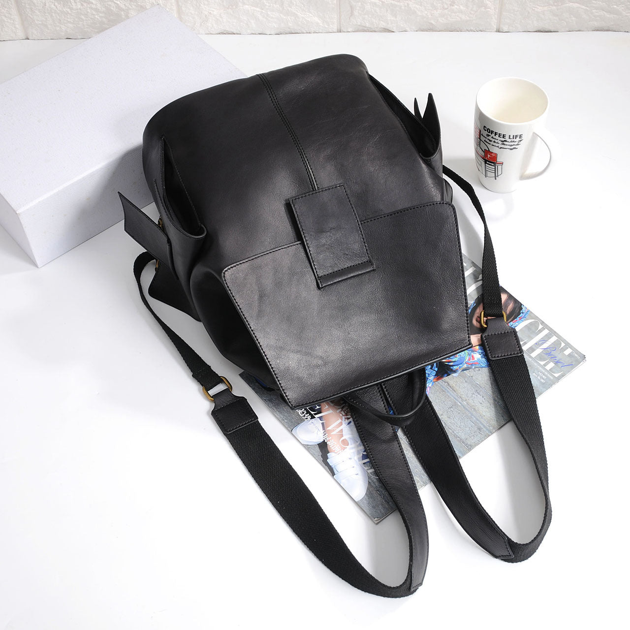 Women top layer cowhide laptop backpack