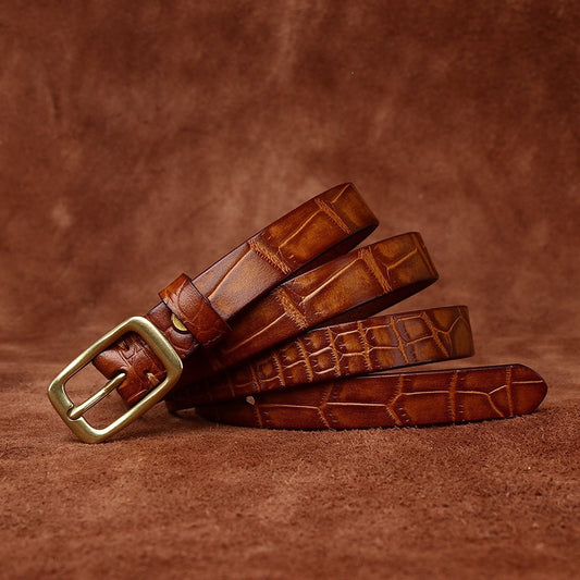 Women’s Embossed Leather Belt Crocodile Pattern Cowhide