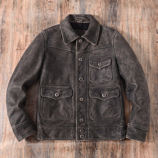 Washed Vintage Men’s Genuine Leather Jacket