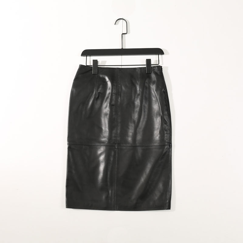 Women’s High-Waist Genuine Leather Midi Skirt