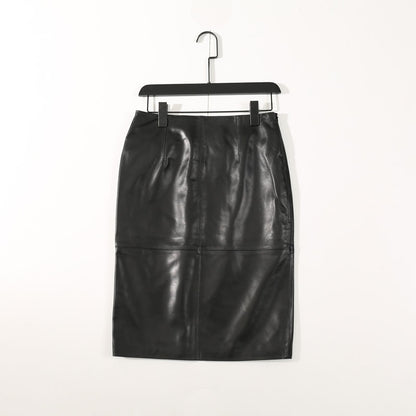 Women’s High-Waist Genuine Leather Midi Skirt