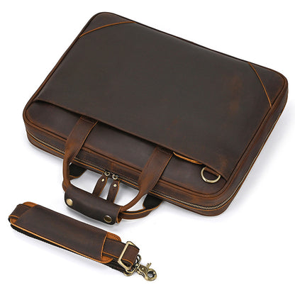 Retro crazy horse leather slim briefcase