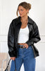 Women's Oversized Black Faux Leather Bomber Jacket