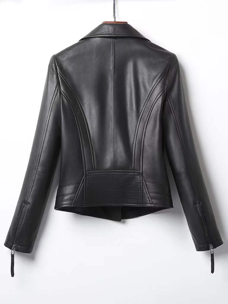 Women Slim Fit Genuine Leather Moto Jacket