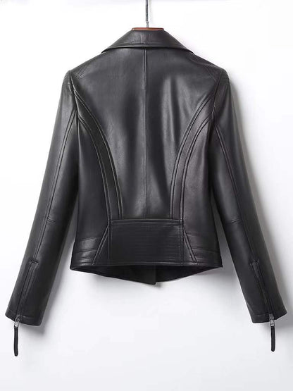 Women Slim Fit Genuine Leather Moto Jacket
