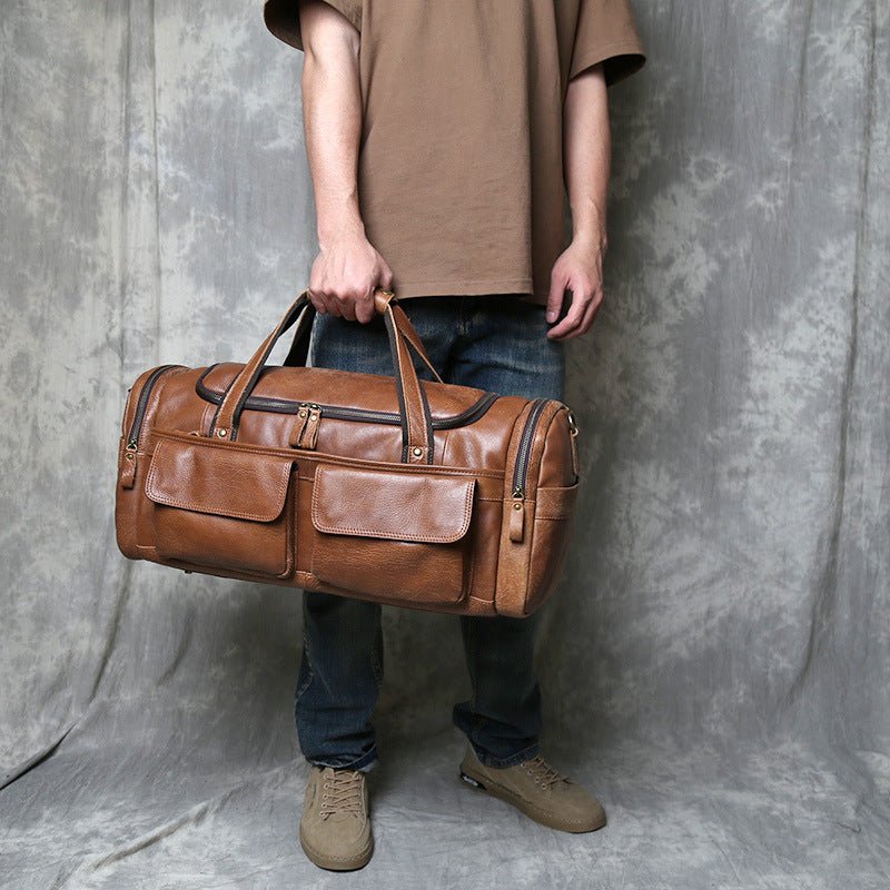 Vintage leather weekender duffel bag for men