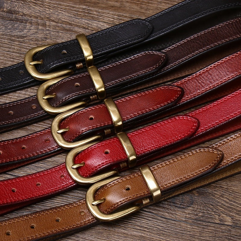 Women’s Genuine Leather Belt in Top-Grain Cowhide with Pin Buckle