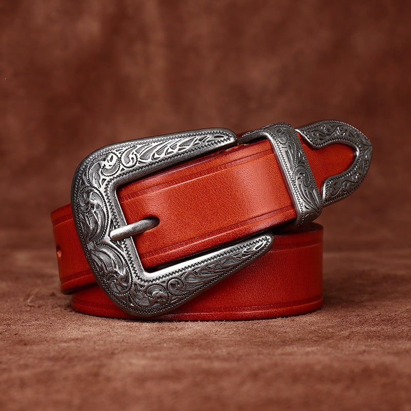 Leather Belt with Buckle for Women in Top-Grain Cowhide