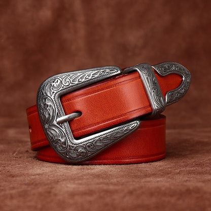 Leather Belt with Buckle for Women in Top-Grain Cowhide