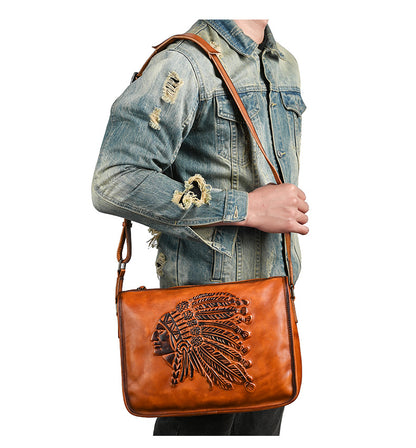 Crazy horse mens leather crossbody sling bag
