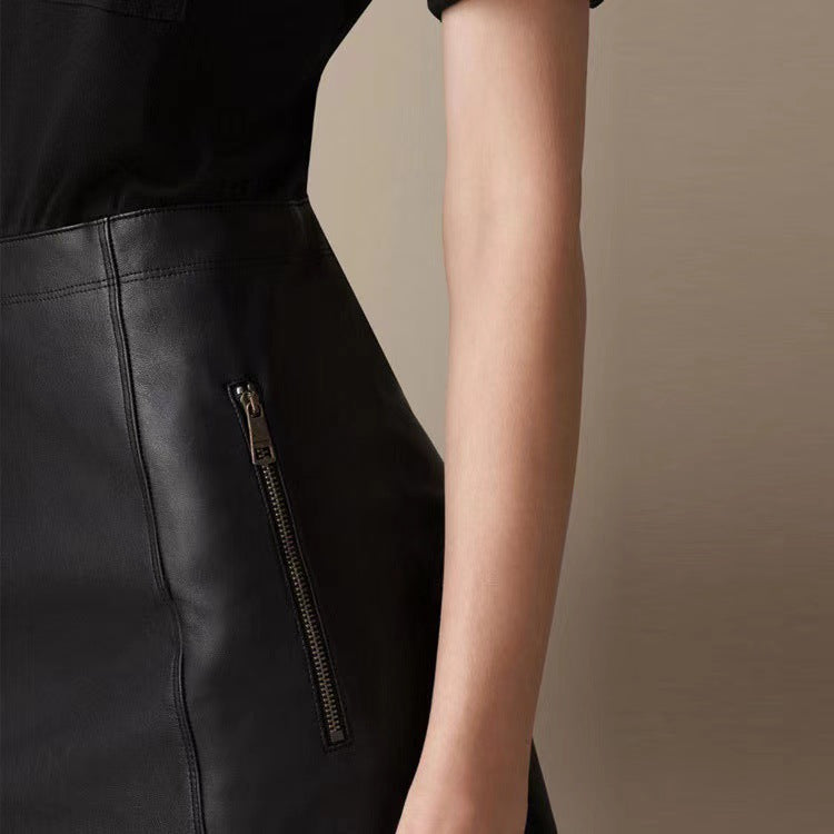 Women A-Line Genuine Sheepskin Leather Skirt