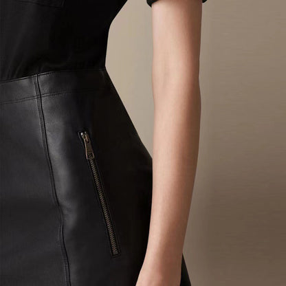 Women A-Line Genuine Sheepskin Leather Skirt