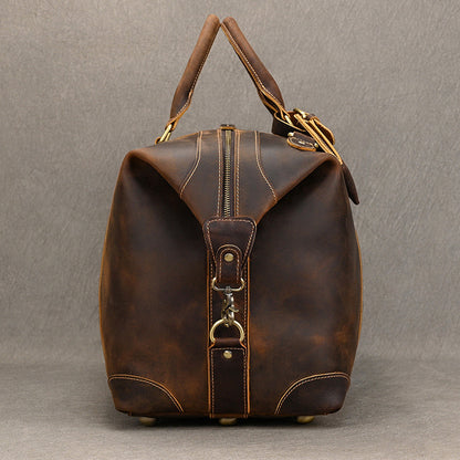 Men’s full-grain leather travel duffle bag